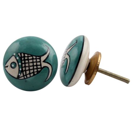 Sea Green Fish Ceramic Dresser Knob